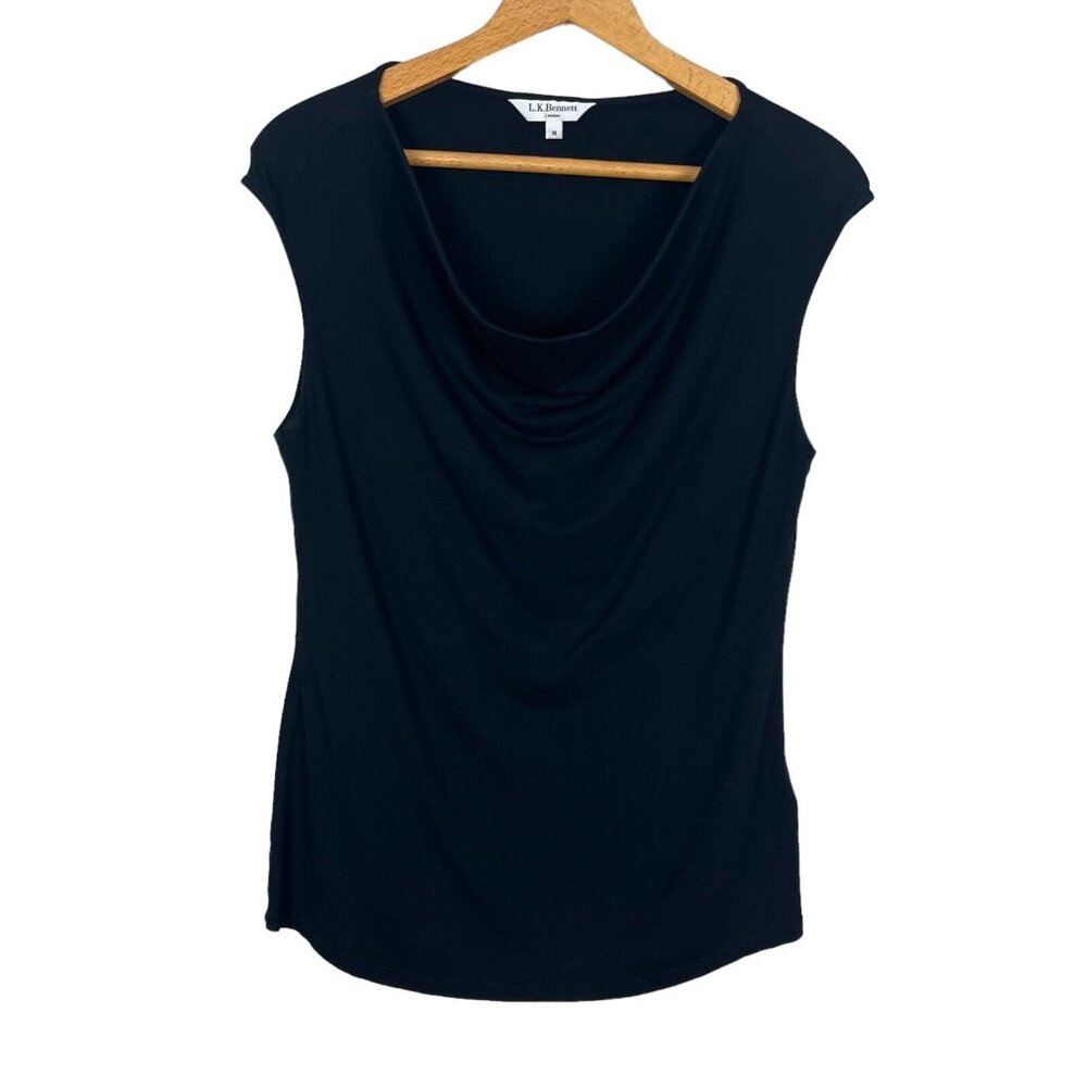 L.K. Bennett Blouse Top Women Medium Black Cowl Neck Sleeveless Lightweight Knit